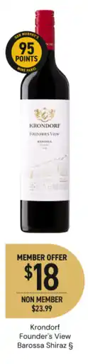 Dan Murphy's Krondorf Founder's View Barossa Shiraz offer