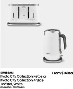 Myer Sunbeam Kyoto City Collection Kettle or Kyoto City Collection 4 Slice Toaster, White offer