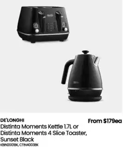 Myer De'Longhi Distinta Moments Kettle 1.7L or Distinta Moments 4 Slice Toaster, Sunset Black offer