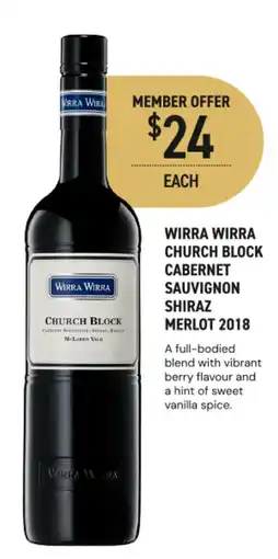 Dan Murphy's Wirra Wirra Church Block Cabernet Sauvignon Shiraz Merlot 2018 offer
