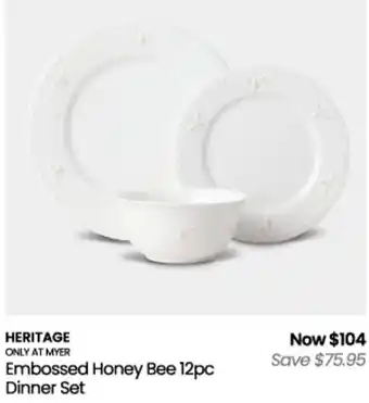 Heritage Embossed Honey Bee 12pc Dinner Set