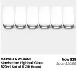 Myer MAXWELL & WILLIAMS Manhattan Highball Glass offer