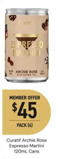 Dan Murphy's Curatif Archie Rose Espresso Martini offer