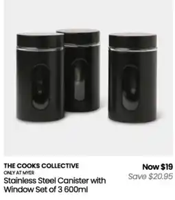 Myer The Cooks Collective Stainless Steel Canister with Window Set of 3 offer