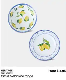 Myer Heritage Citrus Melamine range offer