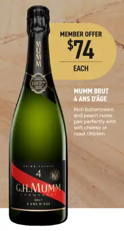 Dan Murphy's G.H. Mumm Champagne Brut 4 Ans D'Age offer