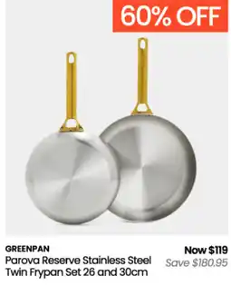 Myer Greenpan Parova Reserve Stainless Steel Twin Frypan Set 26 and 30cm offer