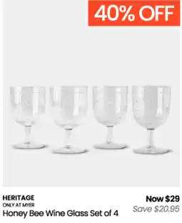 Myer Heritage Honey Bee Wine Glass Set of 4 offer
