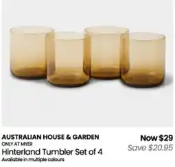Myer Australian House & Garden Hinterland Tumbler Set of 4 offer