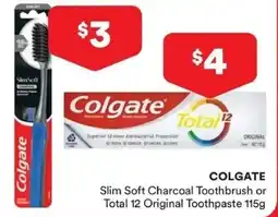 Priceline Colgate Slim Soft Charcoal Toothbrush or Total 12 Original Toothpaste offer
