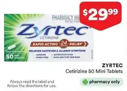 Priceline Zyrtec Cetirizine 50 Mini Tablets offer