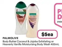 Priceline Palmolive Body Butter Coconut & Jojoba Exfoliating or Heavenly Vanilla Moisturising Body Wash offer