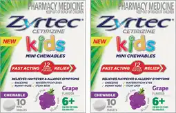Discount Drug Stores Zyrtec Kids Allergy & Hayfever Relief Grape Flavour 10 Chewable Tablets offer