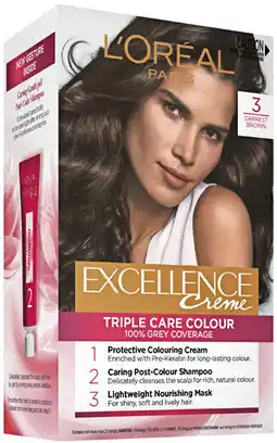 Priceline L'Oréal Paris Excellence Crème Permanent Hair Colour 3 Darkest Brown 1 Kit offer