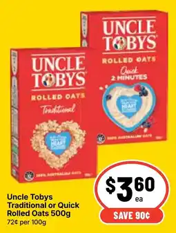 Ritchies Uncle Tobys Traditional or Quick Rolled Oats offer