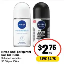 Ritchies Nivea Anti-perspirant Roll On offer
