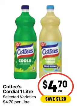 Ritchies Cottee's Cordial 1 Litre offer