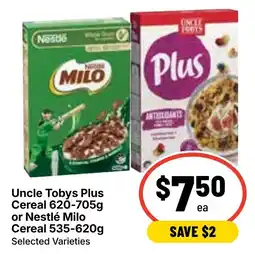 Ritchies Uncle Tobys Plus Cereal or Nestlé Milo Cereal Selected Varieties offer