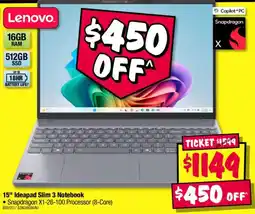 JB Hi-Fi Lenovo 15" Ideapad Slim 3 Notebook offer