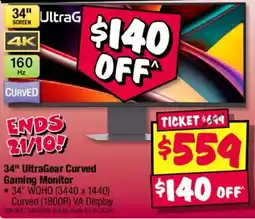 JB Hi-Fi 34" UltraGear Curved Gaming Monitor offer