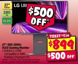 JB Hi-Fi LG Ult 27" QHD 280Hz OLED Gaming Monitor offer