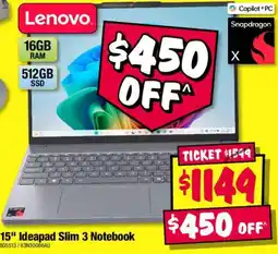 JB Hi-Fi Lenovo 15" Ideapad Slim 3 Notebook offer