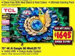 JB Hi-Fi TCL 75" 4K AI Google QD MiniLED TV offer