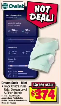 JB Hi-Fi Owlet Dream Sock - Mint offer