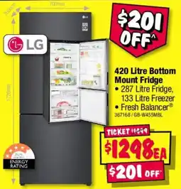 JB Hi-Fi LG 420 Litre Bottom Mount Fridge offer
