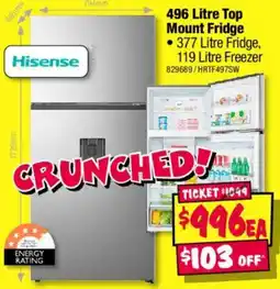 JB Hi-Fi Hisense 496 Litre Top Mount Fridge offer