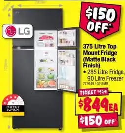 JB Hi-Fi LG 375 Litre Top Mount Fridge (Matte Black Finish) offer