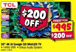 JB Hi-Fi TCL 55" 4K AI Google QD MiniLED TV offer