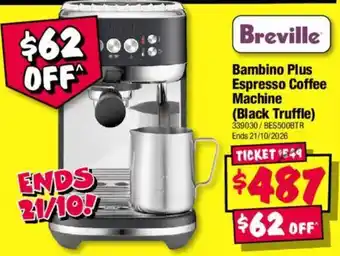 Breville Bambino Plus Espresso Coffee Machine (Black Truffle)