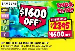 JB Hi-Fi Samsung 85" NEO QLED 4K MiniLED Smart AI TV offer