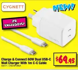 JB Hi-Fi Charge & Connect 60W Dual USB-C Wall Charger With 1m C-C Cable offer