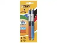 Officeworks BIC 4 Colour Grip Ballpoint Pens Fine and Medium Tip Duo Pack offer