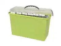 Officeworks Crystalfile Carry Case Foolscap Clear and Lime offer