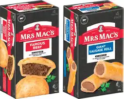 IGA Mrs Mac's Pies or Giant Sausage Rolls 4 Pack Selected Varieties offer