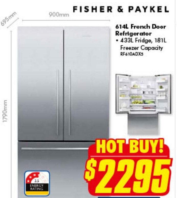 Fisher & Paykel 614L French Door Refrigerator RF610ADX5 offer at The
