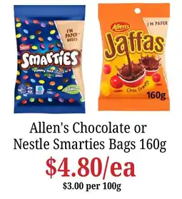 Farmer Jack's Allen's Chocolate or Nestle Smarties Bags offer