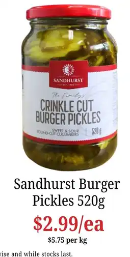 Farmer Jack's Sandhurst Burger Pickles offer