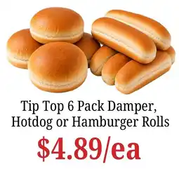 Farmer Jack's Tip Top 6 Pack Damper, Hotdog or Hamburger Rolls offer
