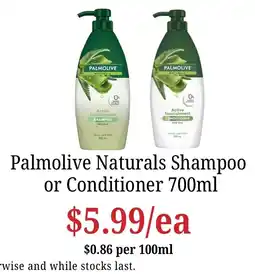 Farmer Jack's Palmolive Naturals Shampoo or Conditioner offer