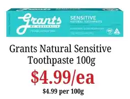Farmer Jack's Grants Natural Sensitive Toothpaste offer