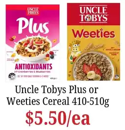 Farmer Jack's Uncle Tobys Plus or Weeties Cereal offer