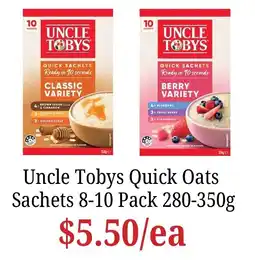Farmer Jack's Uncle Tobys Quick Oats Sachets offer