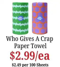 Farmer Jack's Who Gives A Crap Paper Towel offer