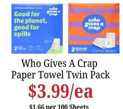 Farmer Jack's Who Gives A Crap Paper Towel Twin Pack offer