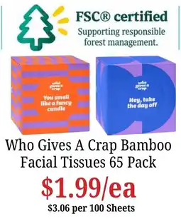 Farmer Jack's Who Gives A Crap Bamboo Facial Tissues offer