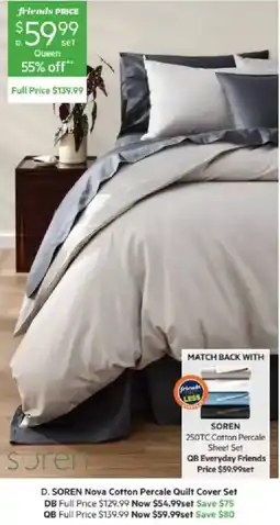 Harris Scarfe SOREN Nova Cotton Percale Quilt Cover Set offer